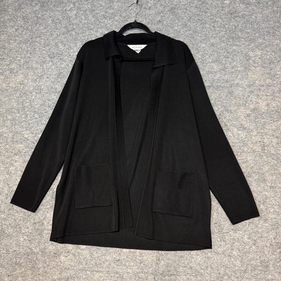 Misook Black Acrylic Pockets Open Front Cardigan Sweater Jacket Women’s Size L - Picture 3 of 8